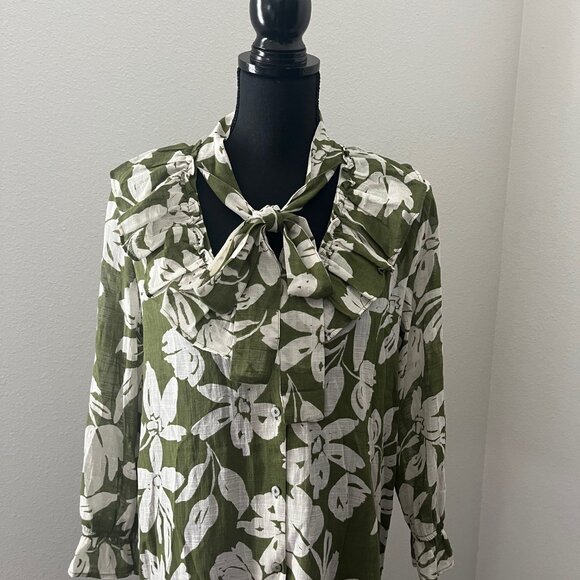 ZARA Green with White Floral Print Cascading Ruffle Sheer Blouse Size XS - Picture 3 of 11